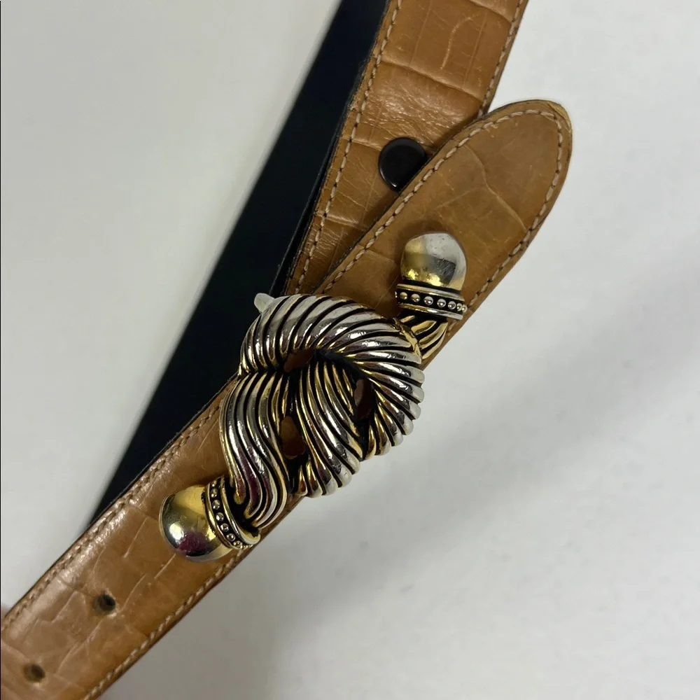 Vicenza Sz 26 Embossed Belt Tan Italian Calfskin Ornate Buckle